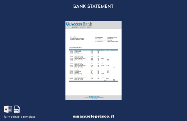 stile verificato Modello Word di accesso all'estratto conto bancario della Liber